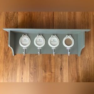 Hobby Lobby Grey Accent Shelf with coat hooks & photo frames in great condition